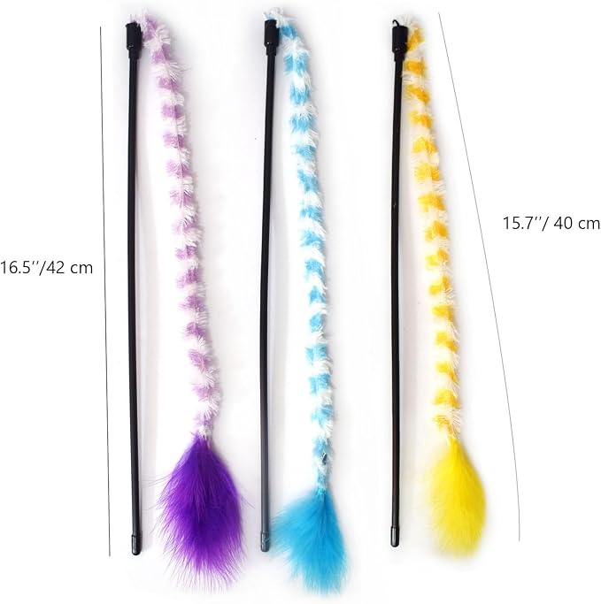 IUHKBH Cat Wand Toys 3 PCS Colorful Plush Strips Teaser Wands - Image 2