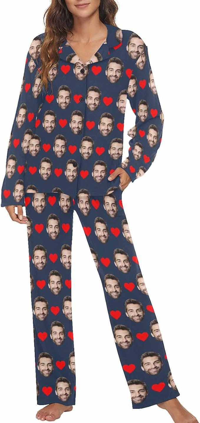 MyPupSocks Custom Face Pajamas for Women Set, Personalized Photo Long Sleepwear by MyPupSocks