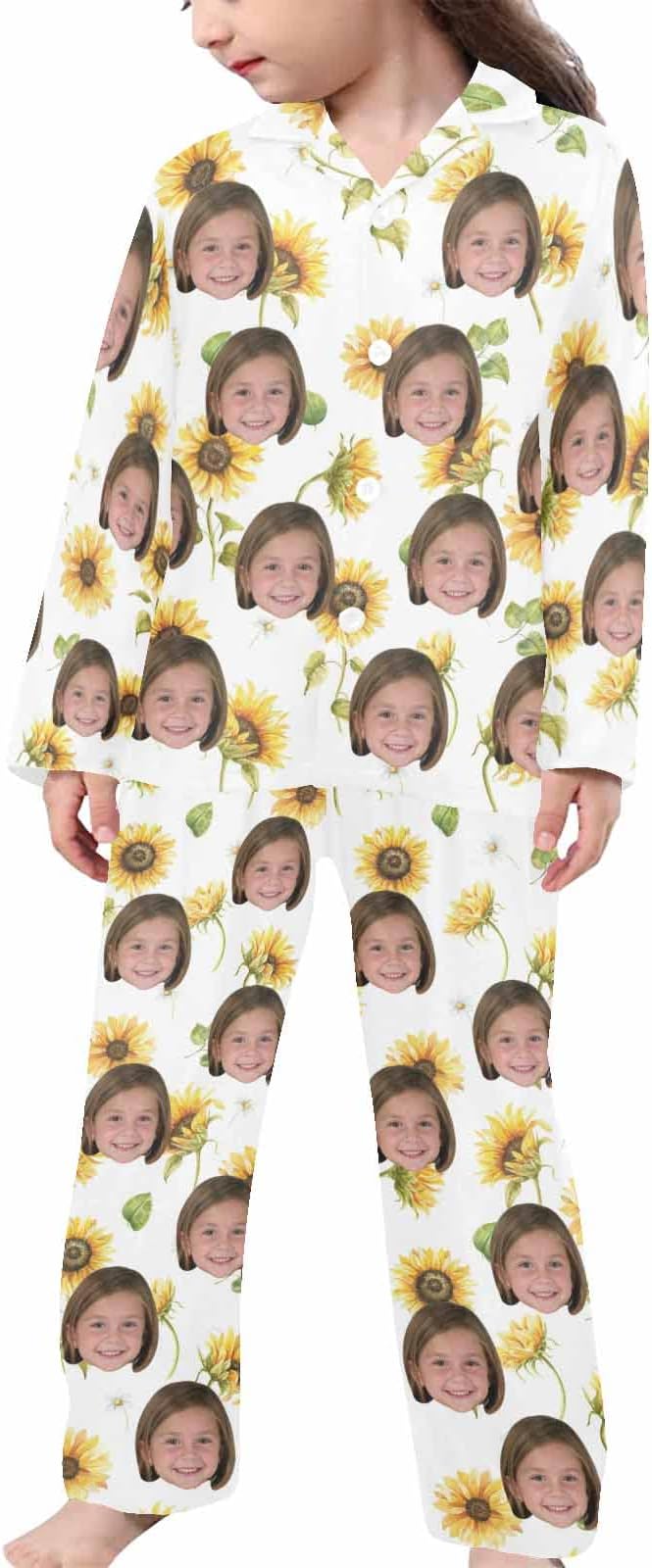 Artsadd Girls Pajamas Set Custom Face Pet Photo Long Sleeve Sleepwear by Artsadd