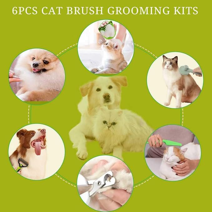 Cat Grooming Brush Kit 6 Tools - Image 2