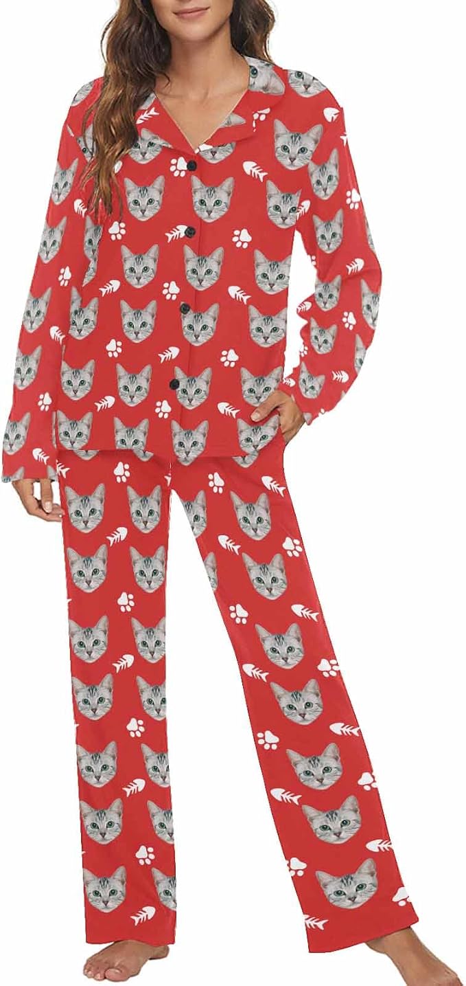 MyPupSocks Custom Face Pajamas for Women Set, Personalized Photo Long Sleepwear by MyPupSocks