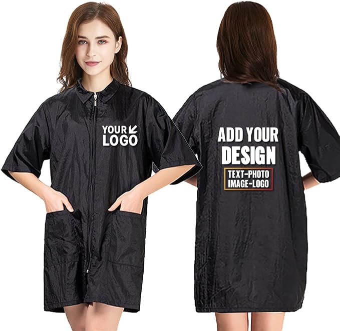 TopTie Custom Printed Nylon Salon Hairstylist Smock Barber Haircut Zipper Jacket by TOPTIE