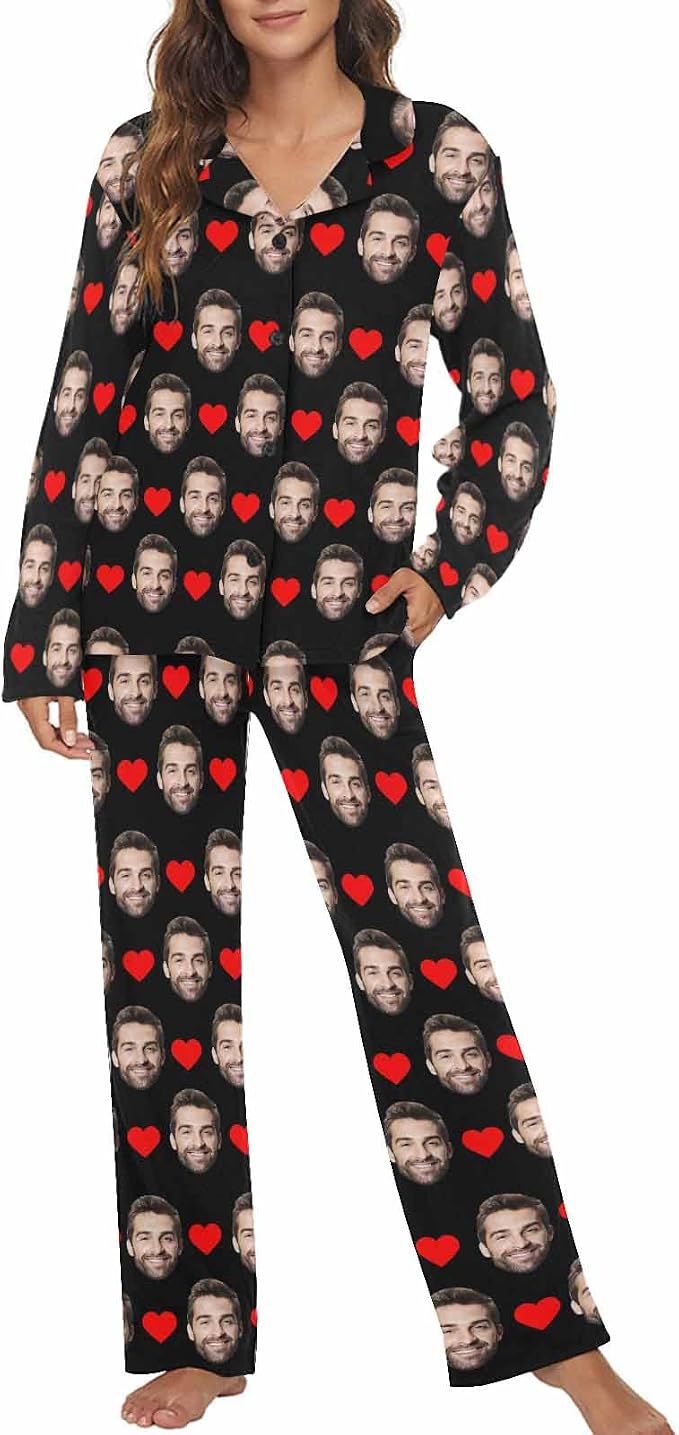 MyPupSocks Custom Face Pajamas for Women Set, Personalized Photo Long Sleepwear by MyPupSocks