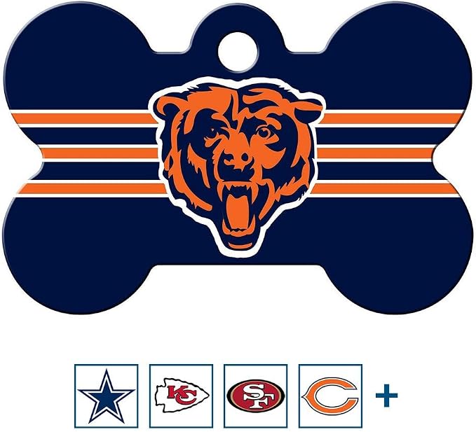 GoTags Personalized Chicago Bears Dog Tag, Brass Metal Bone Shape Pet ID Tag by GoTags