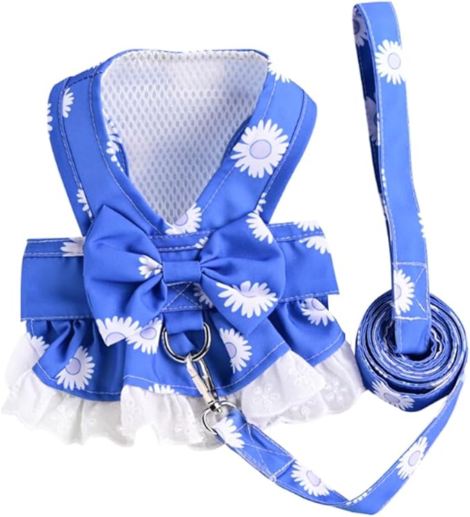 Dog Harness Dress for Small Dog Daisy Floral Dog Harness and Leash Set Bow Knot by Anelekor