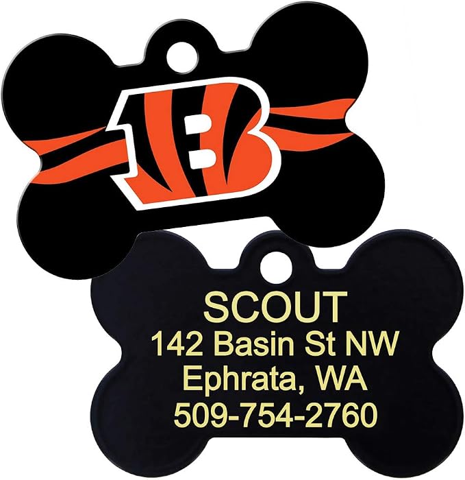 GoTags Personalized Cincinnati Bengals Dog Tag, Brass Metal Bone Shape Pet ID - Image 2