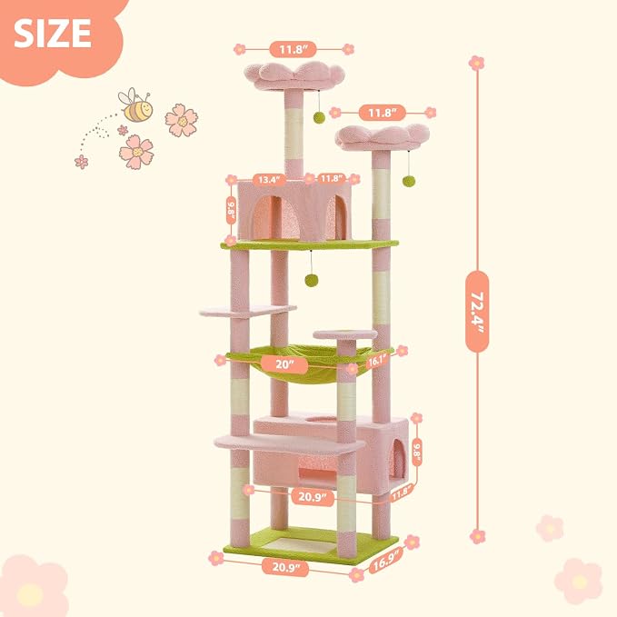 PAWZ Road Flower Cat Tree, 72 Inches Large Cat Tower - Image 7