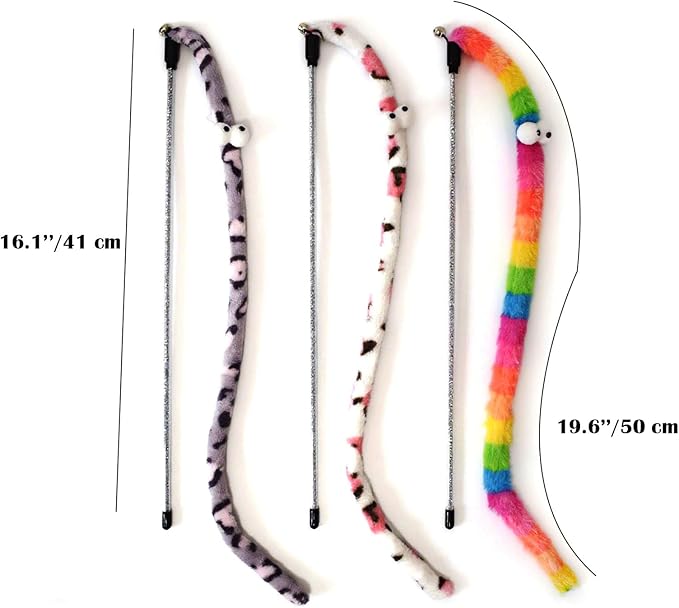 3 PCS Cat Wands, Soft Plush Srtip Kitten Wands Interactive Kitten Toys Cute - Image 2