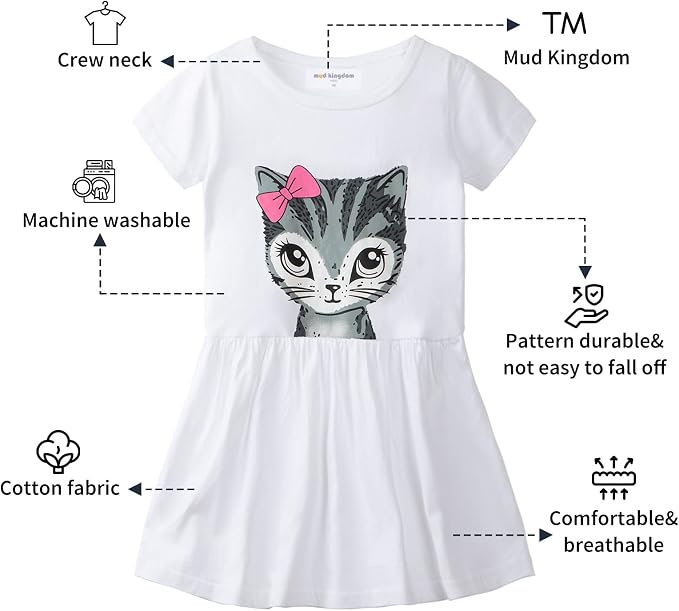 Mud Kingdom Little Girls Dresses Cotton Summer Holiday Cute Cat Dress Short - Image 3