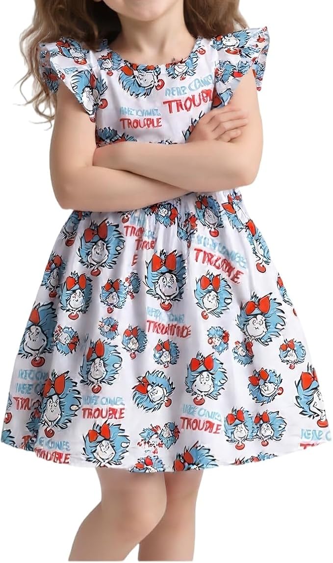 Baby Girls Spring Summer Cat in The Hat Dress Girls Flutter Sleeve Boutique by Unknown
