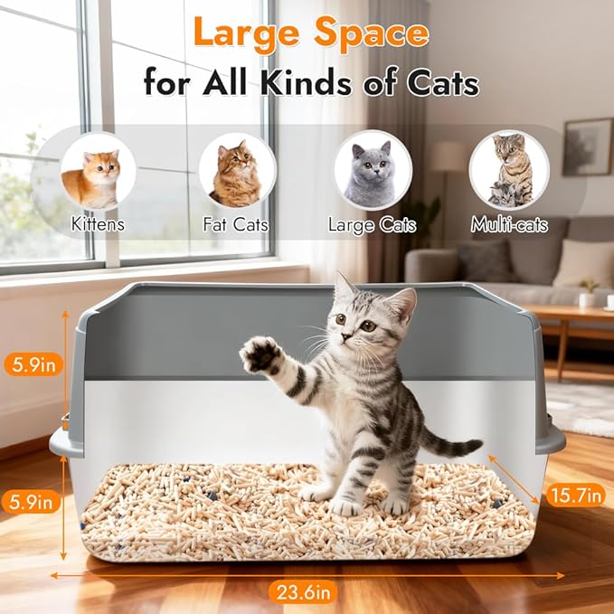 Vivifying XL Stainless Steel Cat Litter Box, High Side Metal Litter Pan - Image 2