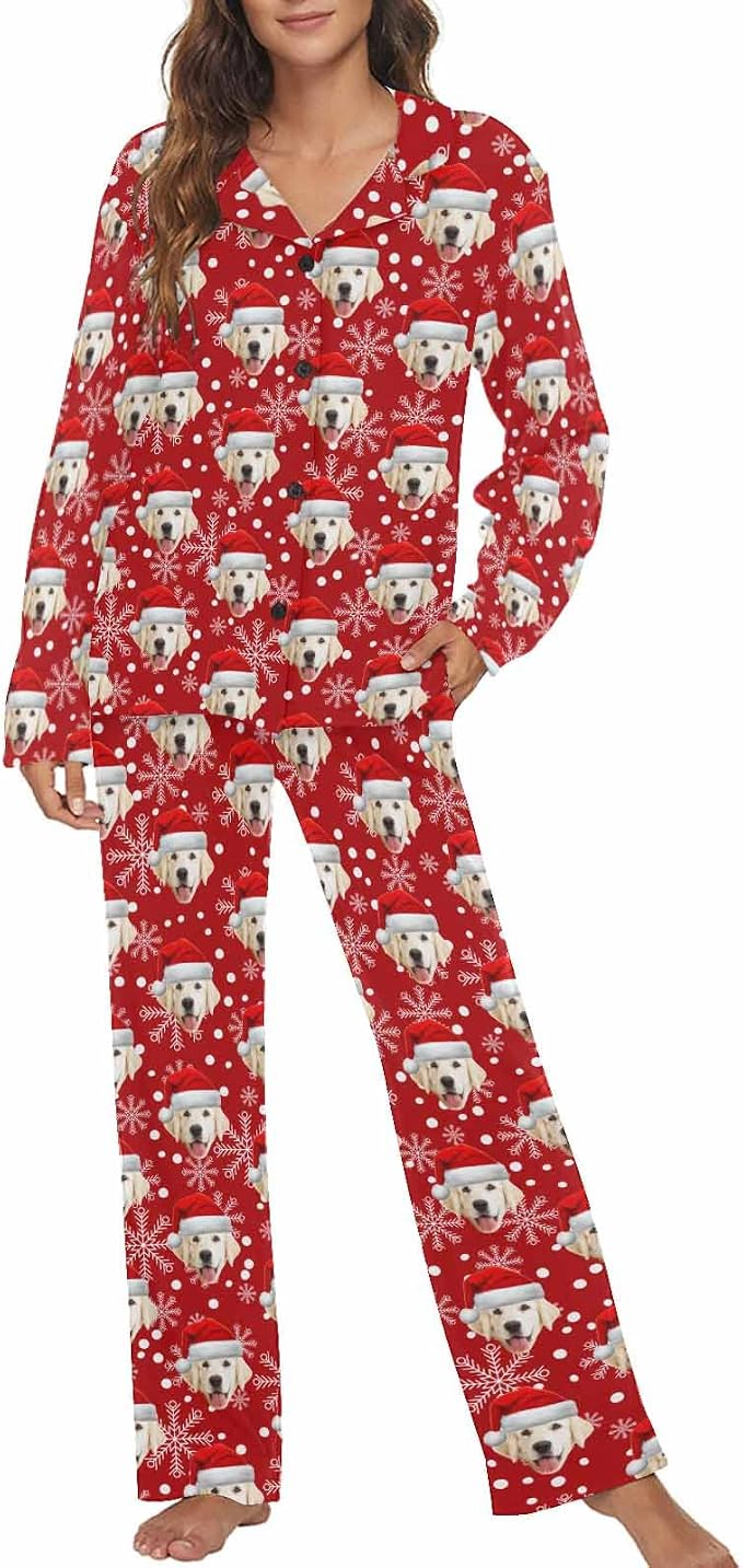 MyPupSocks Custom Face Pajamas for Women Set, Personalized Photo Long Sleepwear by MyPupSocks