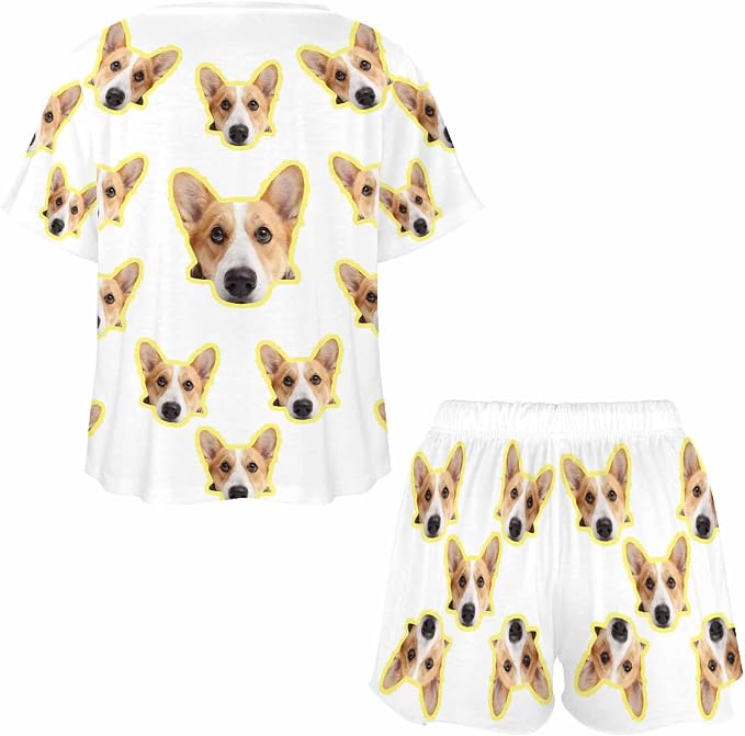 Custom Short Pajamas Set with Face Photo Women‘s Sleepwear Tee Personalized PJ - Image 4