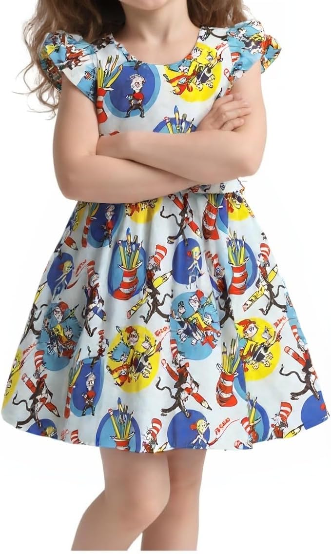 Baby Girls Spring Summer Cat in The Hat Dress Girls Flutter Sleeve Boutique by Unknown