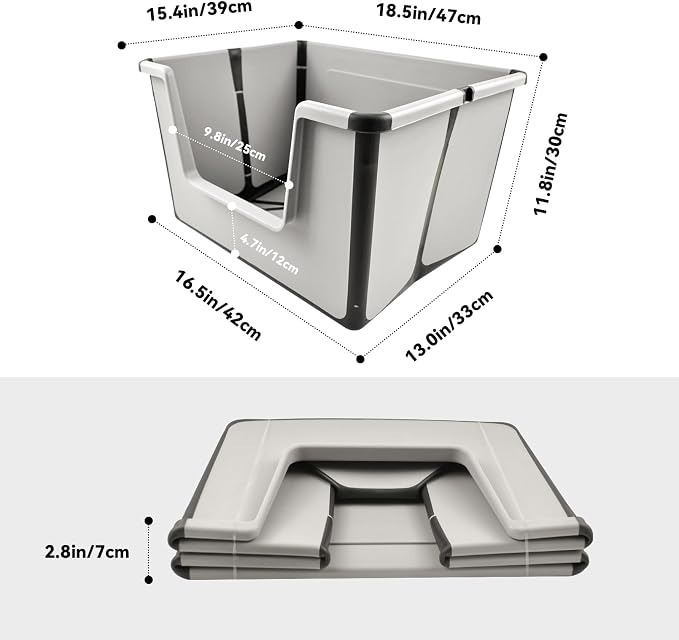 Collapsible Low Entry Litter Box, Splash Proof Open Top Litter Box Portable - Image 2