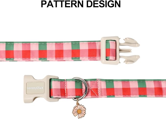 Lionet Paws SpringDog Collar- Red Pink Green Plaid Dog Collars - Image 6