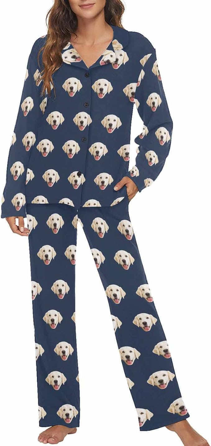 MyPupSocks Custom Face Pajamas for Women Set, Personalized Photo Long Sleepwear by MyPupSocks