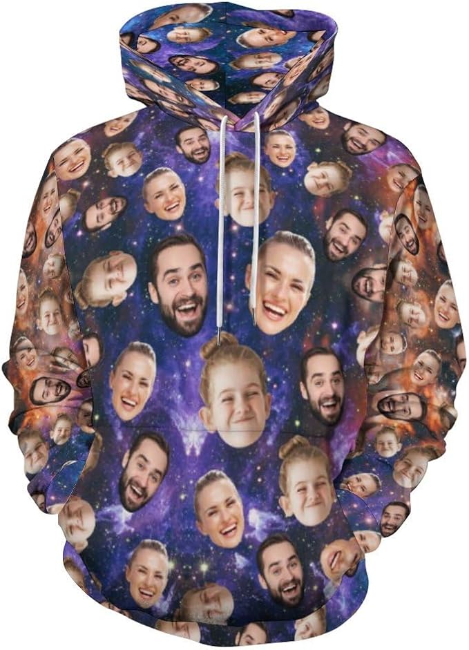 Artsadd Custom Face Unisex athletic Pockets Sweatshirt Loose Hoodie Custom by Artsadd