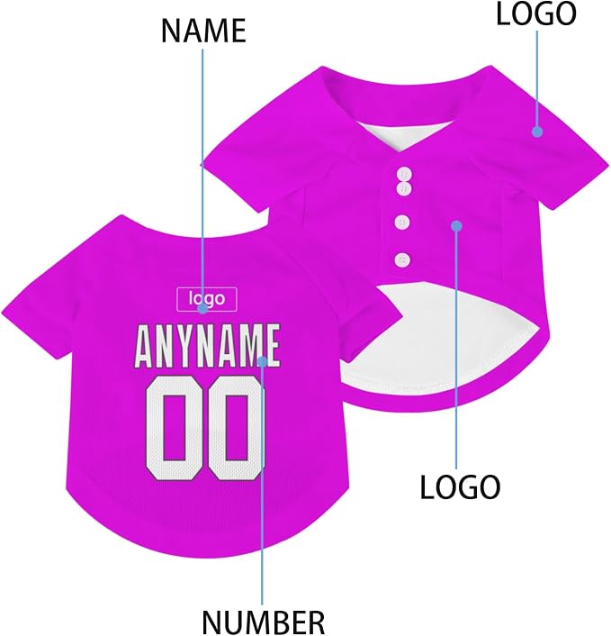 Custom Pet Dog Baseball Jersey Personalized Dog&Cat Jersey Printed Text Logo - Image 4