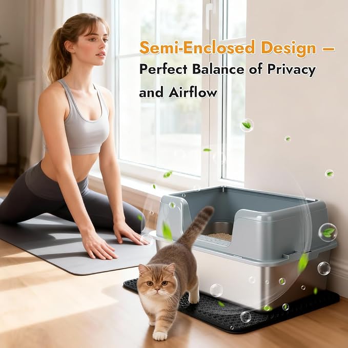 Vivifying Stainless Steel Cat Litter Box, Large Semi-Enclosed Litter Box - Image 5