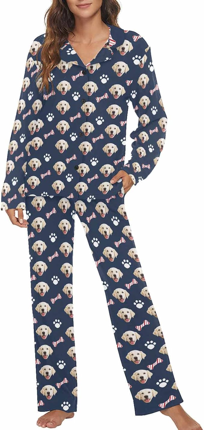 MyPupSocks Custom Face Pajamas for Women Set, Personalized Photo Long Sleepwear by MyPupSocks
