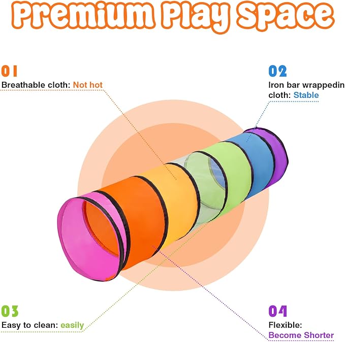 Kids Play Tunnel for Toddlers, Pop Up Crawl Through Tunnel Play Tent for Baby - Image 2