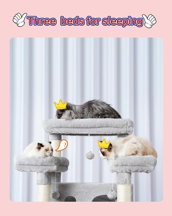 Cat Tree for Indoor Cats Large Adult, 2 Baskets, 2 Condos, Light Gray GCT030W - Image 3