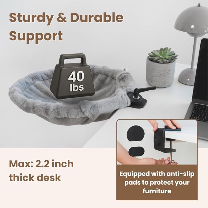 Cat Desk Bed – 180° Rotating & Adjustable Cat Hammock, 2 Washable Covers - Image 3