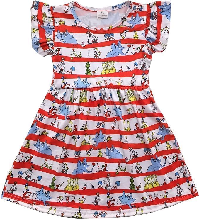 Baby Girls Spring Summer Cat in The Hat Dress Girls Flutter Sleeve Boutique - Image 2