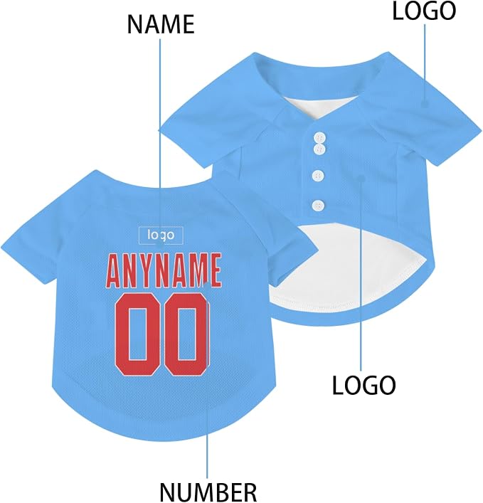 Custom Pet Dog Baseball Jersey Personalized Dog&Cat Jersey Printed Text Logo - Image 4