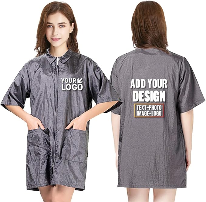 TopTie Custom Printed Nylon Salon Hairstylist Smock Barber Haircut Zipper Jacket by TOPTIE