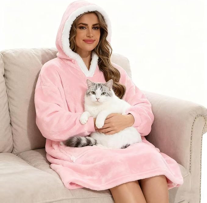Wearable Blanket Hoodie with Giant Pocket, Soft Warm Sherpa Fleece Oversized - Image 6