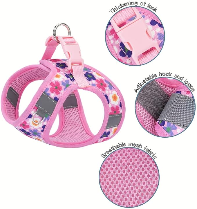 Step in Dog Harness and Leash Set, Flower Adjustable Easy Walk Puppy Harnesses - Image 3