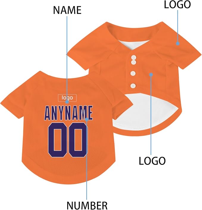 Custom Pet Dog Baseball Jersey Personalized Dog&Cat Jersey Printed Text Logo - Image 4