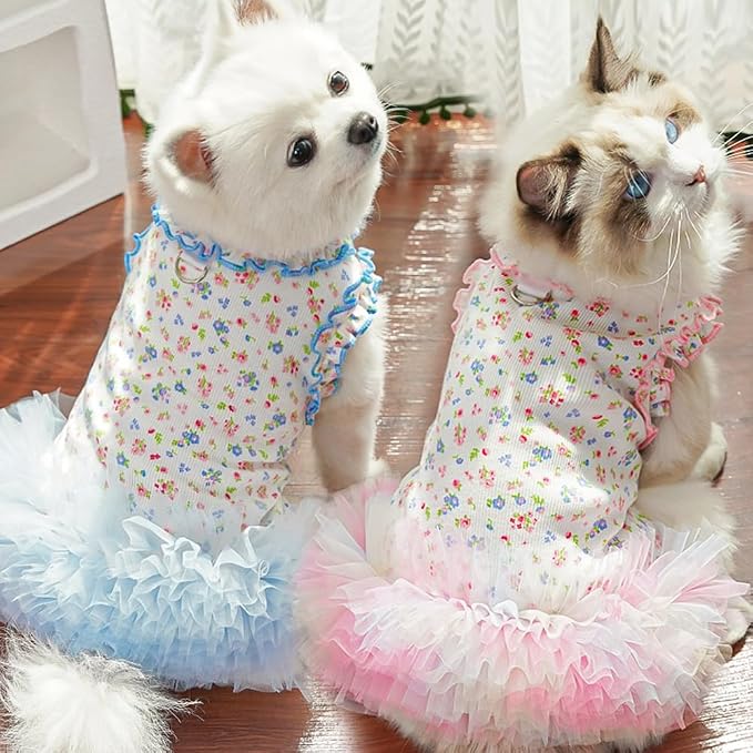 Floral Puppy Dress with D-Ring Ruffled Small Dog Clothes Female Spring Cat - Image 7