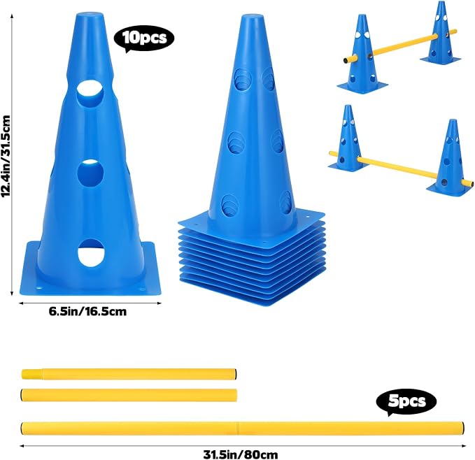 Dog Agility Hurdle Cone Set, 10er 12.5Inch Agility Cones and 5er 31.5Inch - Image 2