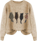WDIRARA Women's Cat Graphic Sweater Long Sleeve Crew Neck Knit Tops Casual by WDIRARA