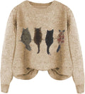 WDIRARA Women's Cat Graphic Sweater Long Sleeve Crew Neck Knit Tops Casual by WDIRARA