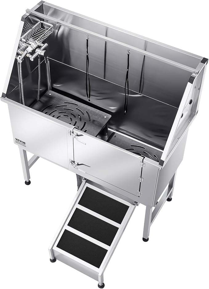 VEVOR Stainless Steel Dog Washing Station, 50 inch Pet Grooming Tub w/Ramp, PE Water Filter Board, Faucet & Showerhead & Soap Holder Dog Bathtub for Large & Medium & Small Pets (Right Door) - Image 12