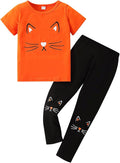 4-8T Toddler Girl Clothes Cat face print Short Sleeve Top+Pants Outfits Girl by Unknown