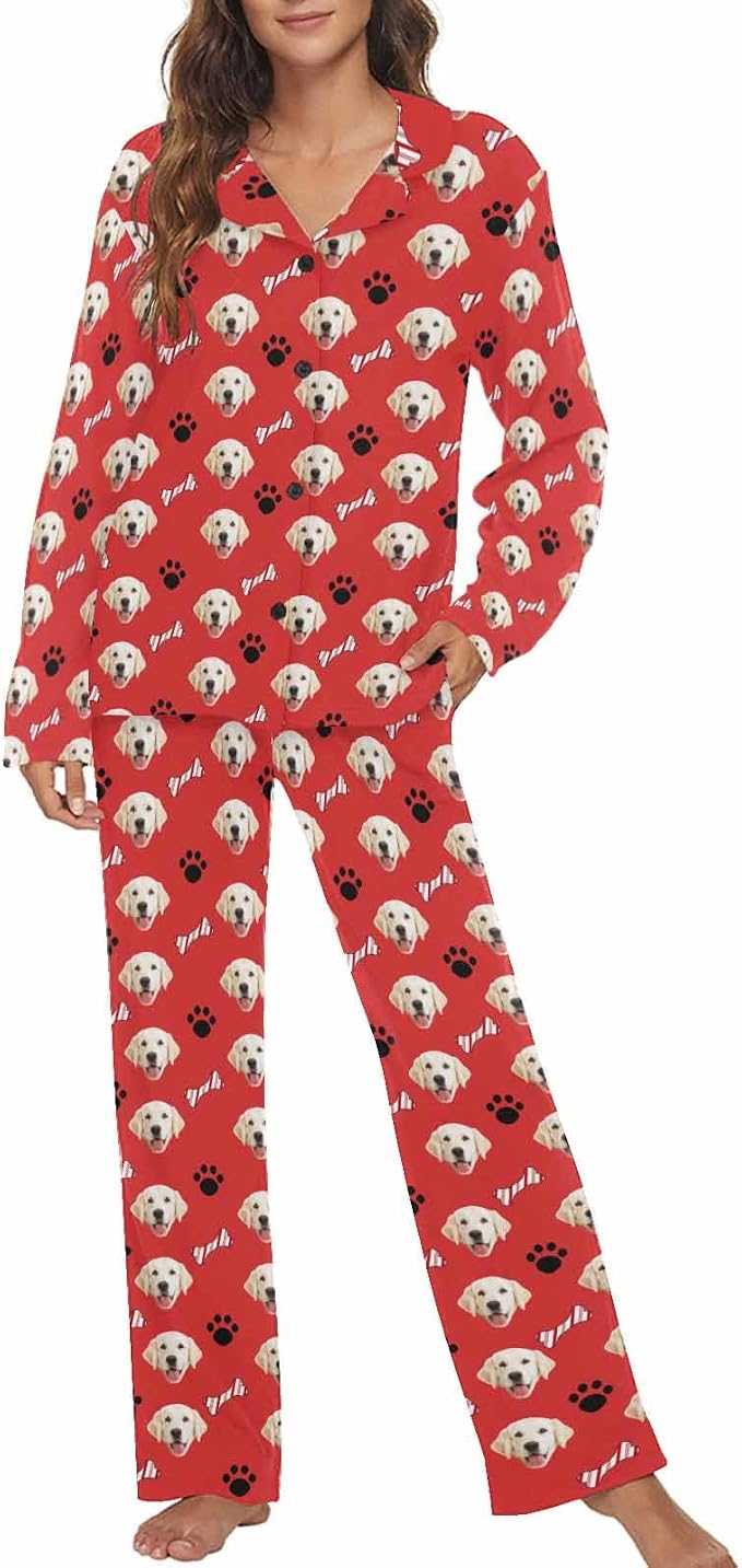 MyPupSocks Custom Face Pajamas for Women Set, Personalized Photo Long Sleepwear by MyPupSocks