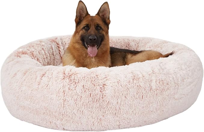 Bedfolks Calming Donut Dog Bed, 45-Inch Round Plush Anti-Anxiety Dog Bed by Bedfolks