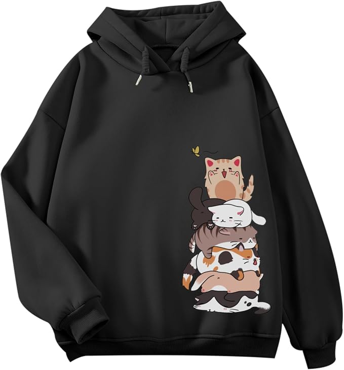 Tuislay Cute Cat Graphic Hoodies by TUISLAY