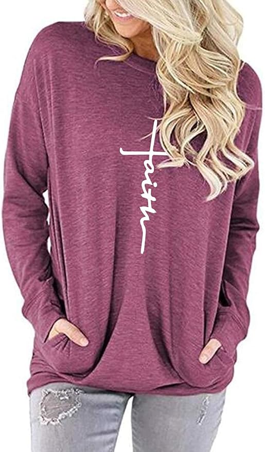 Akihoo Womens Casual Long Sleeve Tunic Tops Crew Neck Shirt Blouses - Image 2