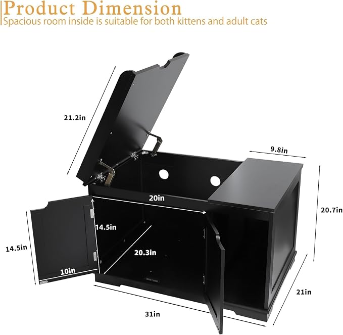 Flip Top Cat Litter Boxes Enclosure Covered Litter Box Hidden Furniture Wooden - Image 4