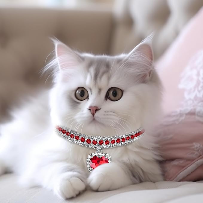 4 Pieces Rhinestone Cat Collar Heart Bling Breakaway Cat Collar Adjustable - Image 6