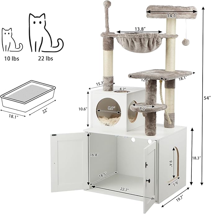 Cat Tree with Litter Box Enclosure, 2-in-1 Cat Tower - Image 3