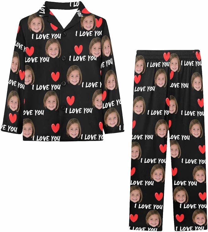Artsadd Girls Pajamas Set Custom Face Pet Photo Long Sleeve Sleepwear - Image 3