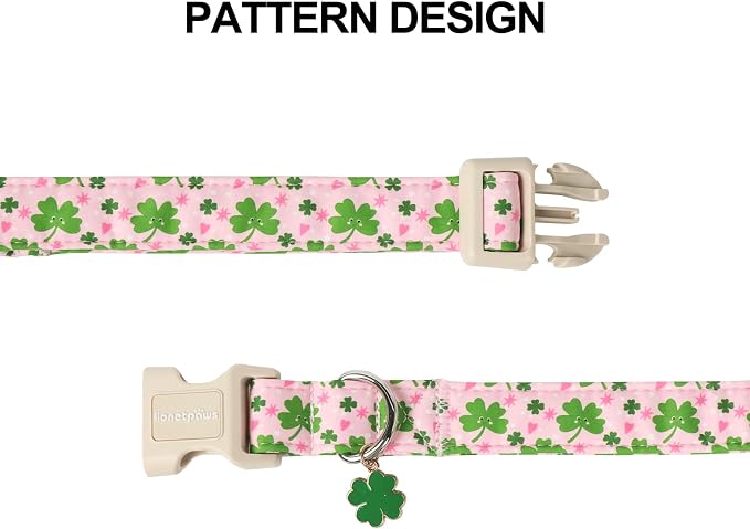 Lionet Paws St. Patrick Dog Collar- Cute Clover Pink Dog Collars - Image 3