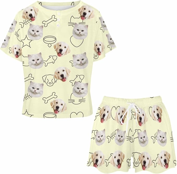 Custom Short Pajamas Set with Face Photo Women‘s Sleepwear Tee Personalized PJ - Image 3